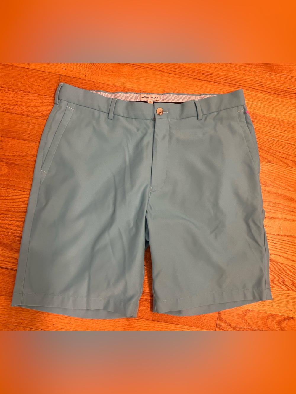 Peter Millar Light Blue Flat-Front performance golf Shorts